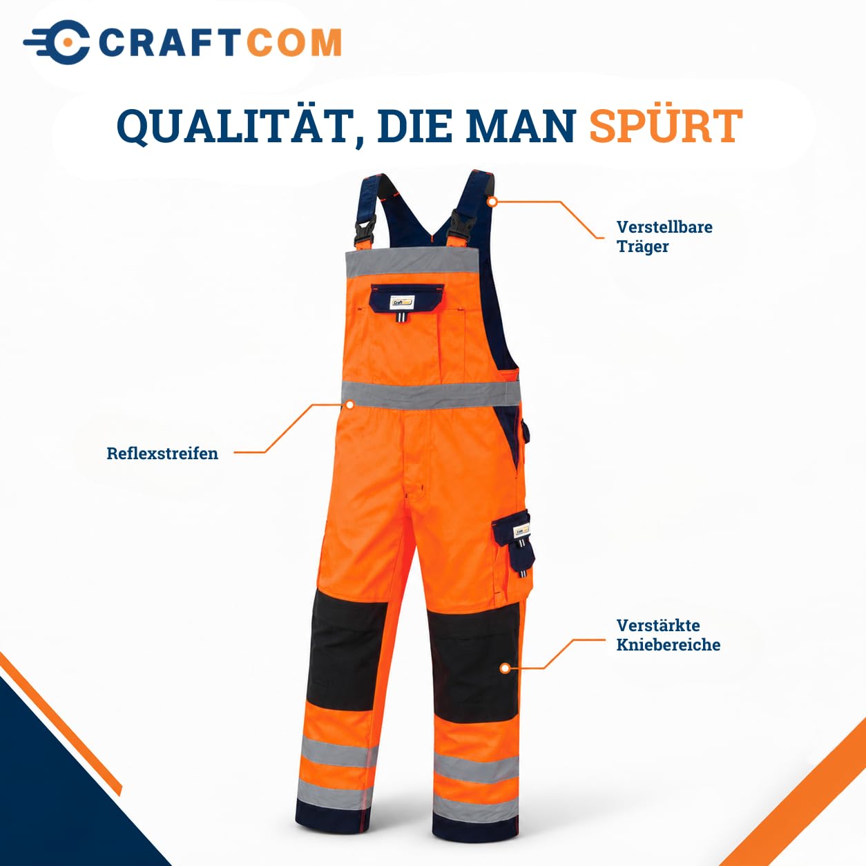 Generisch CraftGear® Salopette de travail pour homme - Longue salopette de travail réfléchissante avec bretelles pour l'extérieur
