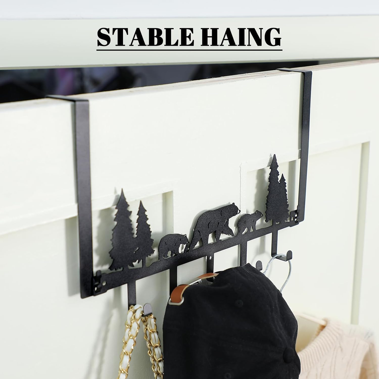 Cabin Bear Over The Door Hooks Hanger Wall Mount Towel Hanger Door Holder Organizer 5 Hooks Kawaii Farmhouse Rustic Coquettish Style Decor for Bedroom Bathroom Towel Hat Clothes - Image 2