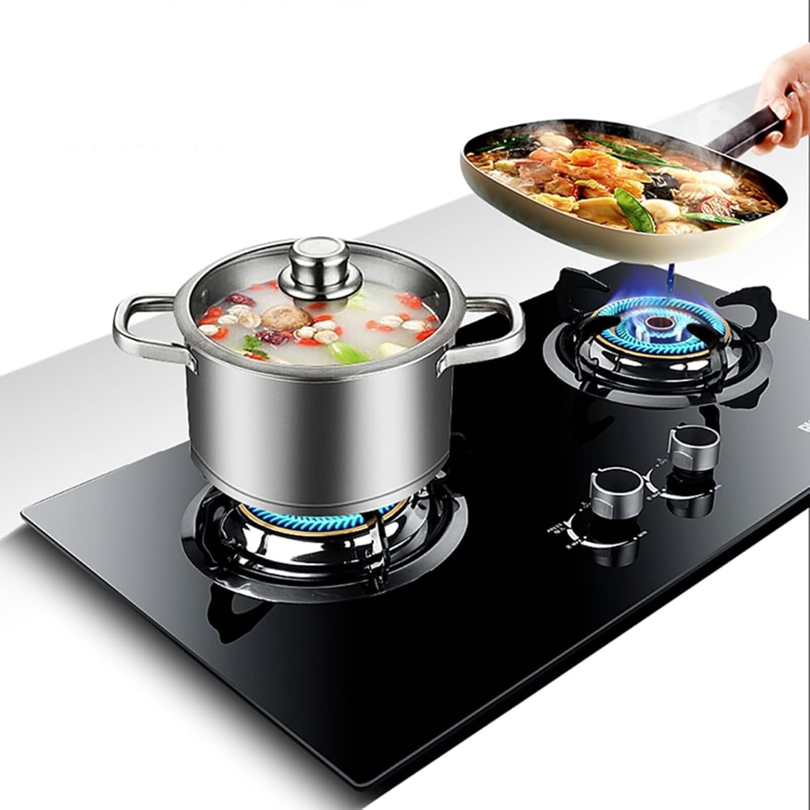 THEGA 2 Burners Gas Hob Cooker, 5.2KW Built-in Gas Stove, Kitchen Counter Top Camping Stove, with Flameout Protection, Cooking Appliance Accessories(NG)