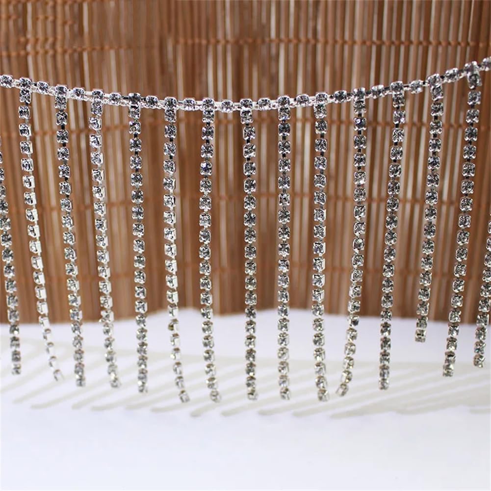 1/5Yards 8Cm Diamond Tassel Chain Trim Sewing Rhinestones Fringed Trimmings for Clothing Shoes Silver 5 Yards