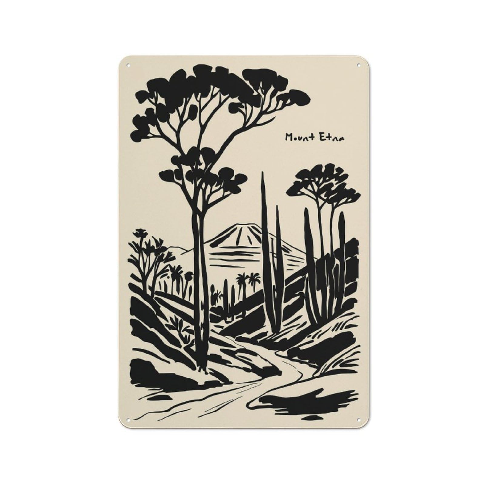 Junmoney Style-9 Mount Etna Landscape Illustration Rustic Tin Sign 30X20cm For Man Cave Or Games Room, A Decorative Gift For A Newly Furnished Man Cave And Games Room