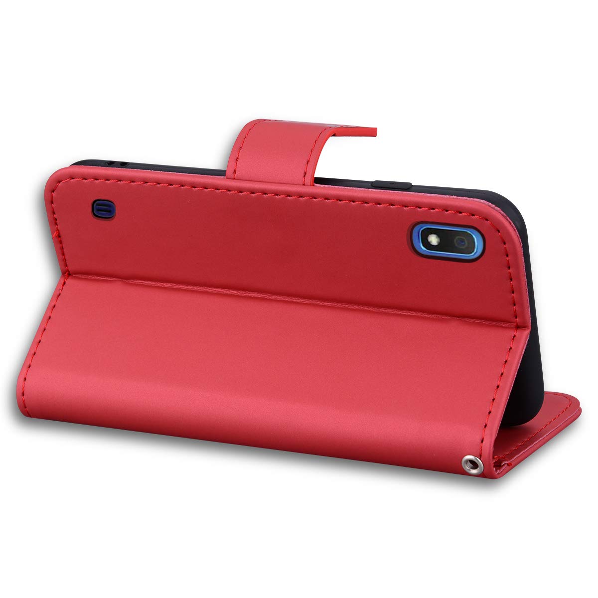Ailisi Cover Con Portafoglio Per Samsung Galaxy A7 2018 - Custodia Flip In PU Con Gatto, Slot Per Carte E Chiusura Magnetica, Rosso Scuro - 3