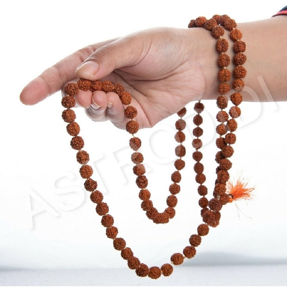 ASTRODIDI 5 Mukhi Rudraksha Mala With Gomukhi Bag for Mantra Jaap and Wearing | Lab Certified 108+1 Beads Five Face Panchmukhi Mala for Men and Women (Color: Brown, Size 7-8 MM)