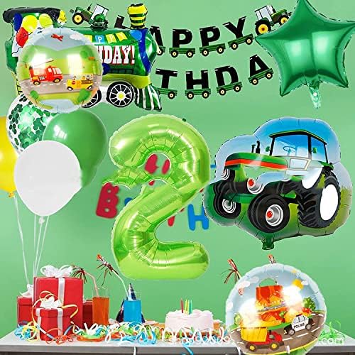 Miniatura 5 de TENNYCHAOR Decoraciones de globos de fiesta de cumpleaños de tractor, 8 paquetes de globos de aluminio Mylar para fiesta temática de granja,