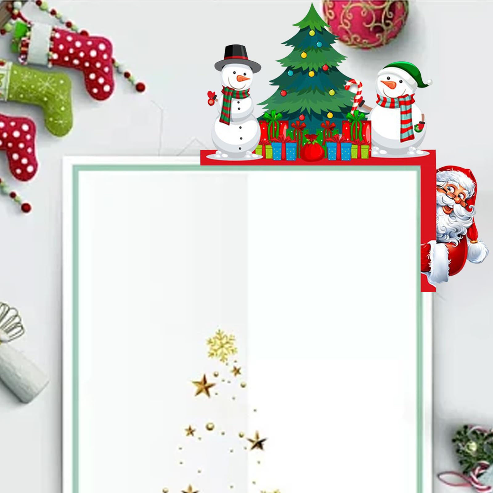 Décoration Cadre Porte Noël - Figurine Nain Bois, Autocollants Ronds Inclus, Pour Porte/fenêtre/mur, Ambiance Festive - 10