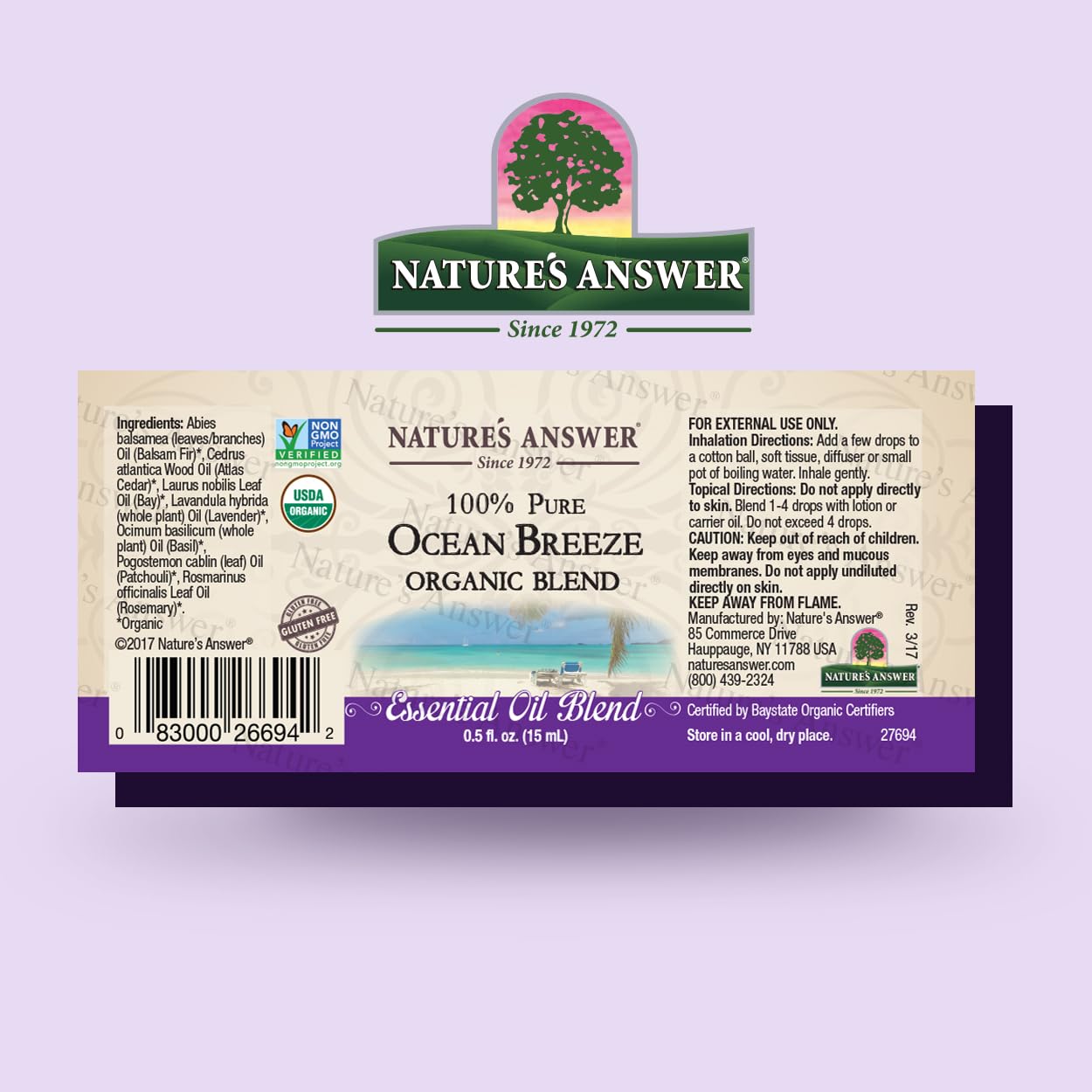 Nature's Answer 100% Pure Organic Essential Oil Blend, 0.5-Ounce, Ocean Breeze
