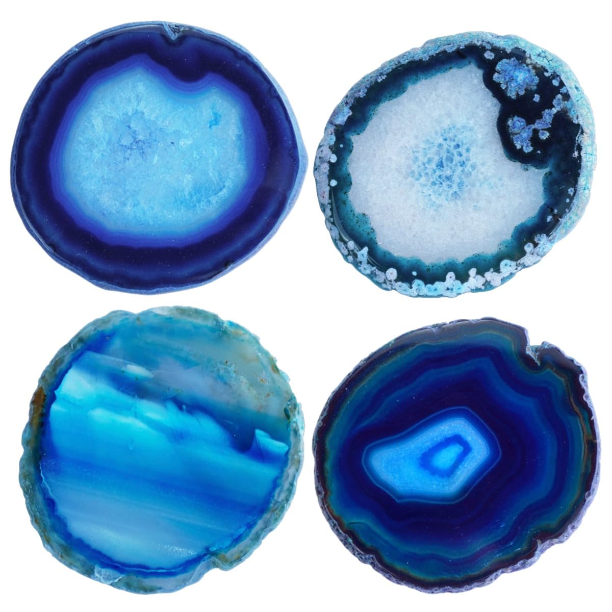 Crystal Coasters Set of 4 Agate Coaster Teal Irregular Dyed 4-5" for Drinks Coffee Wine Bar Glasses with Rubber Bumpers