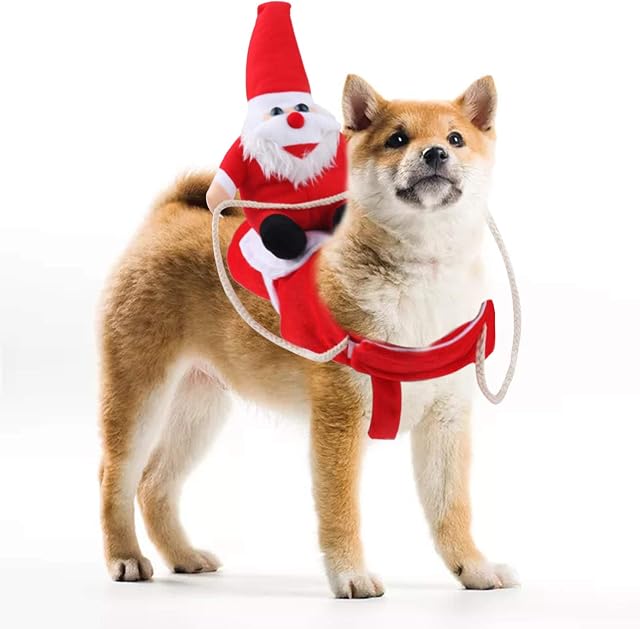 Chnaivy Christmas Pet Clothes Running Santa Dog Costume, Funny Dog Costume Dressing up Xmas Party Dog Christmas Outfits Dog Cat Clothes for Small Large Dogs Pet Festival Holiday Outfit (Medium)