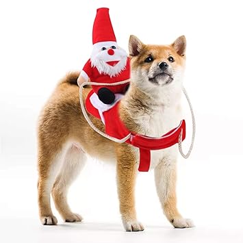 Chnaivy Christmas Pet Costume Funny Santa Claus Riding Outfit Halloween Christmas Suit Cowboy Rider Style Santa Claus for Festival Pet Dress UP (Large)