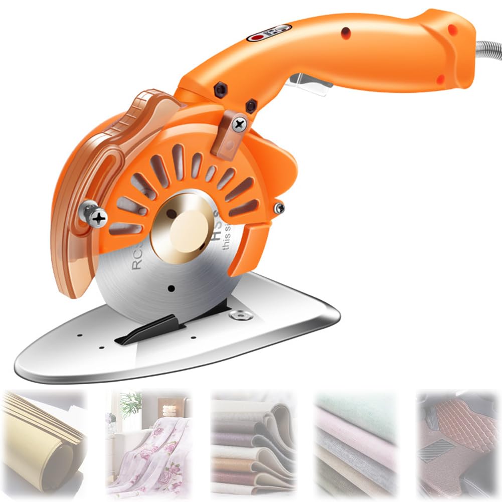 Taglierina per tessuti e cartoni, taglierina rotativa elettrica con lama tonda e luce LED, forbici elettriche con impugnatura ergonomica per lavorazione di tessuti, pelle, cucito, quilting 33mm