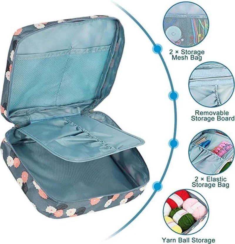 Kit de 58 ganchos de ganchillo portátiles con bolsa, herramienta de tejer de lana, regla de costura, agujas, juego completo de material de ganchillo (1)
