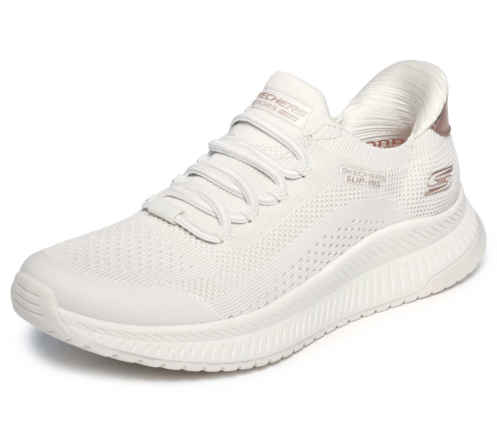 Skechers Women's Bobs Squad 4 Dire Step Trainers, Off White Engineered Knit, 8 UK