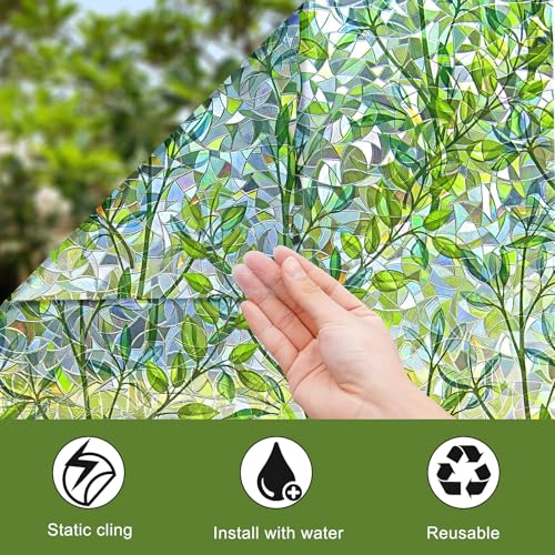 Window Film Frosted Privacy Film For Glass Self-Adhesive Green Leaf Stain Glass Window Film For Home Bathroom Bedroom Office 0.3 * 1m - Cosy Home Interiors Window Film Frosted Privacy Film For Glass Self-Adhesive Green Leaf Stain Glass Window Film For Home Bathroom Bedroom Office 0.3 * 1m - Image 7