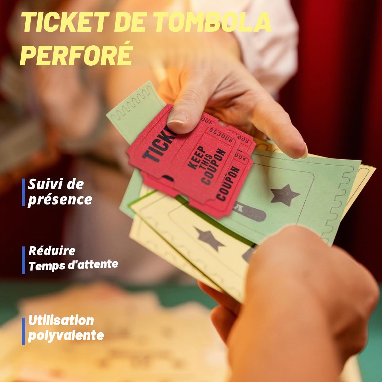 Ticket Lot de 1000 Tickets de Tombola Rouges de Papier avec Numéros Consécutifs pour Événements, Carnavals, Prix de Porte, Boissons et Plus