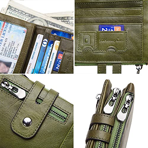 Image of Genuine Leather Bifold Chain Wallet for Men RFID Blocking | Heavy Duty Steel Anti-Theft Chain & 2 Zipper Coin Purse. Perfect for Bikers, Daily Commute, Gift for Dad /Husband