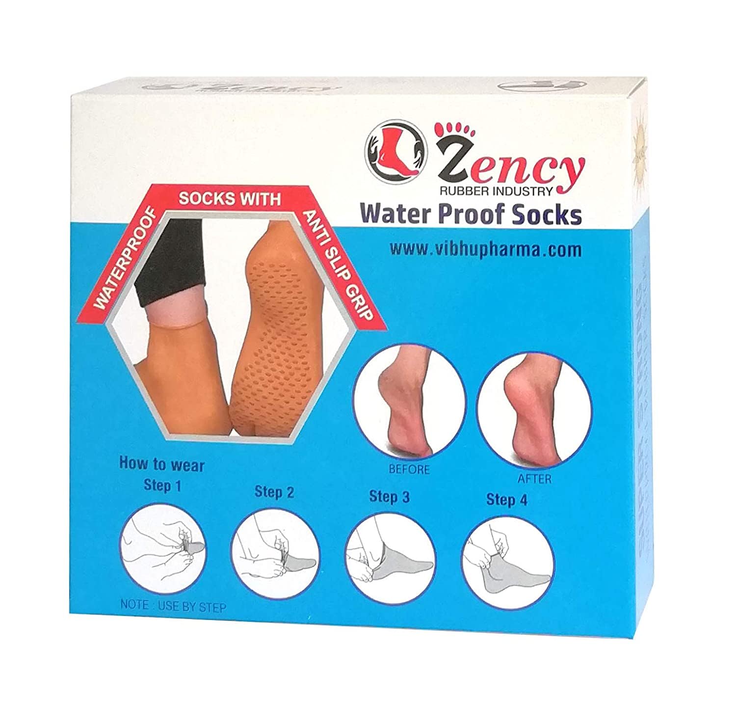 Waterproof Rubber Socks with Anti-Slip Grip, Medium Size