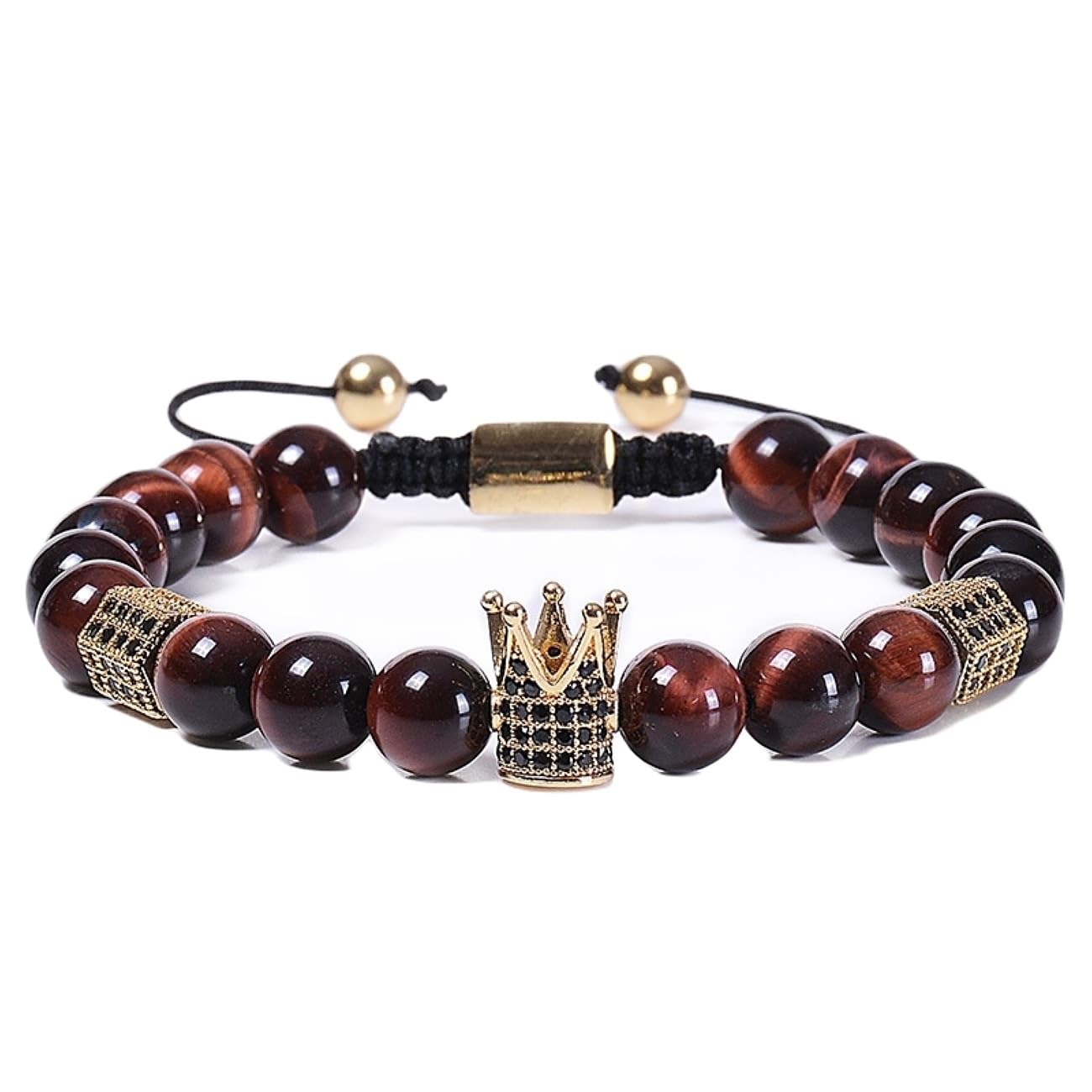 Schmuckarmbänder Krone mit Zirkonia für Sie und Ihn, Partnerarmband Tigerauge, 8 mm, handgefertigt, 18 cm. Haushaltsarmaturen