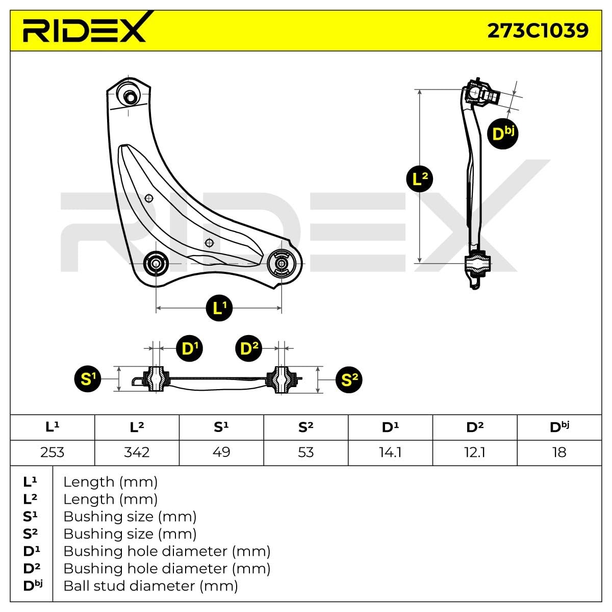 RIDEX 273C1039 Bras de suspension Avant Droite