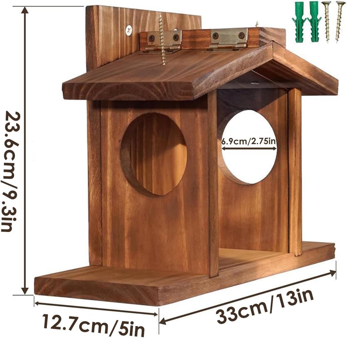 Squirrel Houses For Outside – Wood 33x12.7x23.6cm | Wooden Squirrel House | Sq̀uirrel Houses For Outside Durable Box With Removable Roof Durable Feeding House Outdoor Fòr Easy Corn Filling