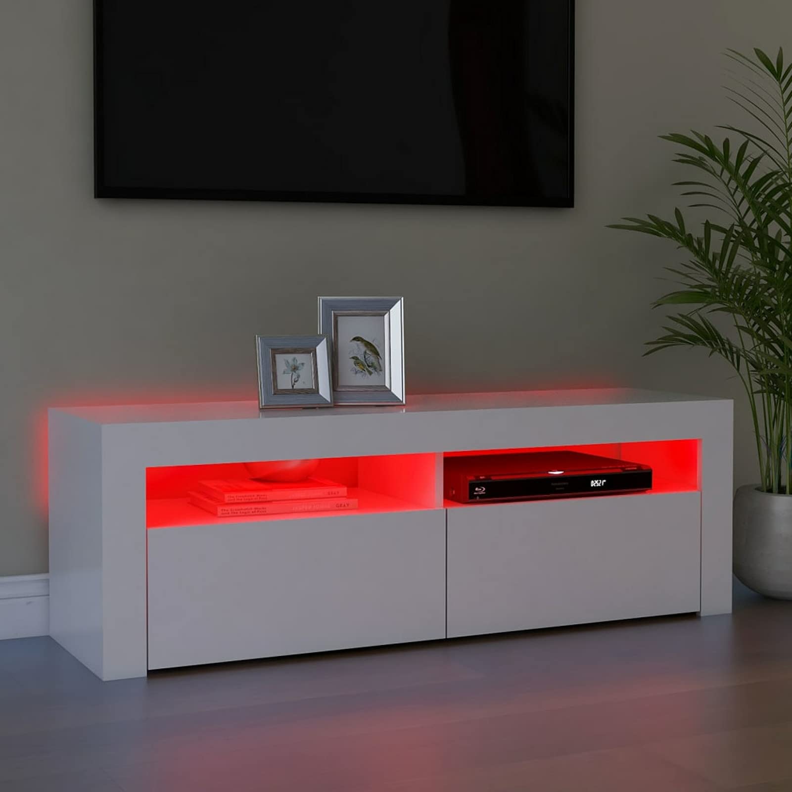 MOONAIRY Meuble TV avec lumières LED Blanc 120x35x40 cm,Meuble TV,Meuble TV Moderne,Meuble de Salon