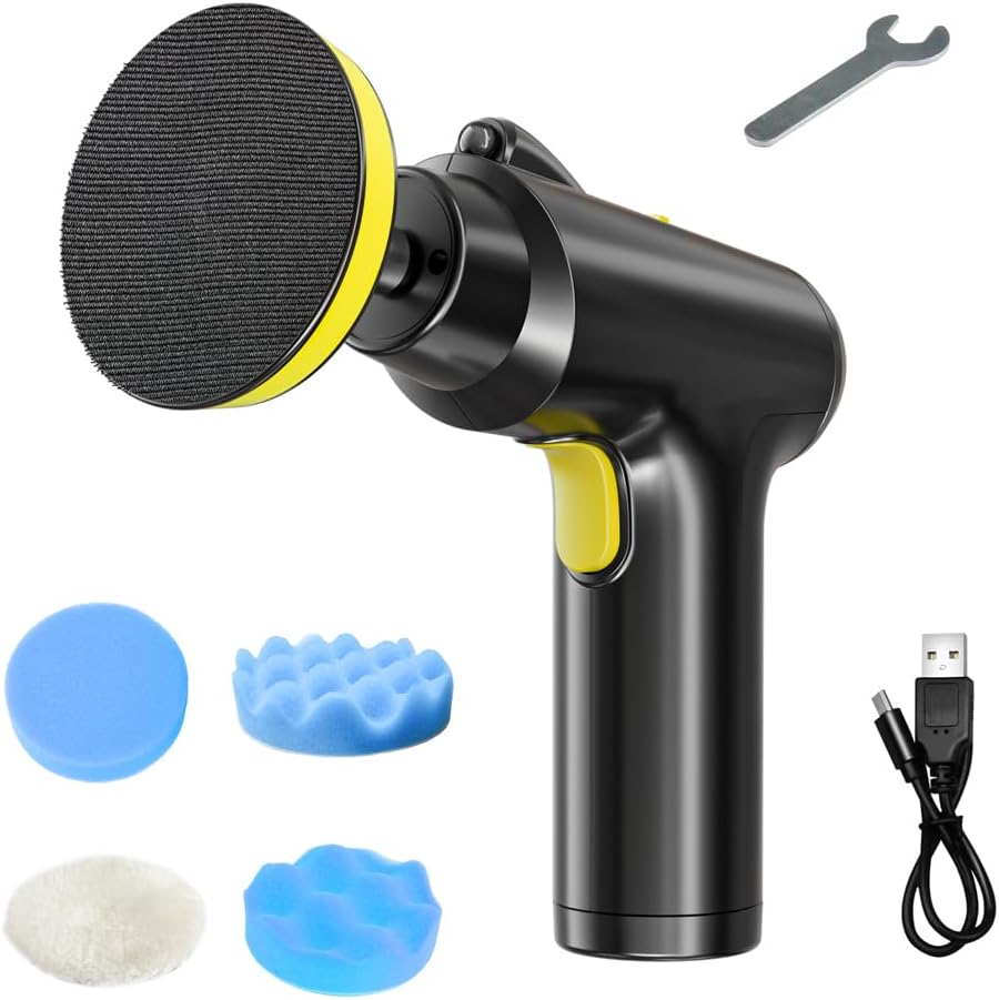 – Cordless Car Polisher - 3 Adjustable Speeds, Electric LED Work Light, 4000mAh Lithium Battery, 4 Polishing Pads, Buffer for Home Cleaning, Metal Waxing, Wood Polishing