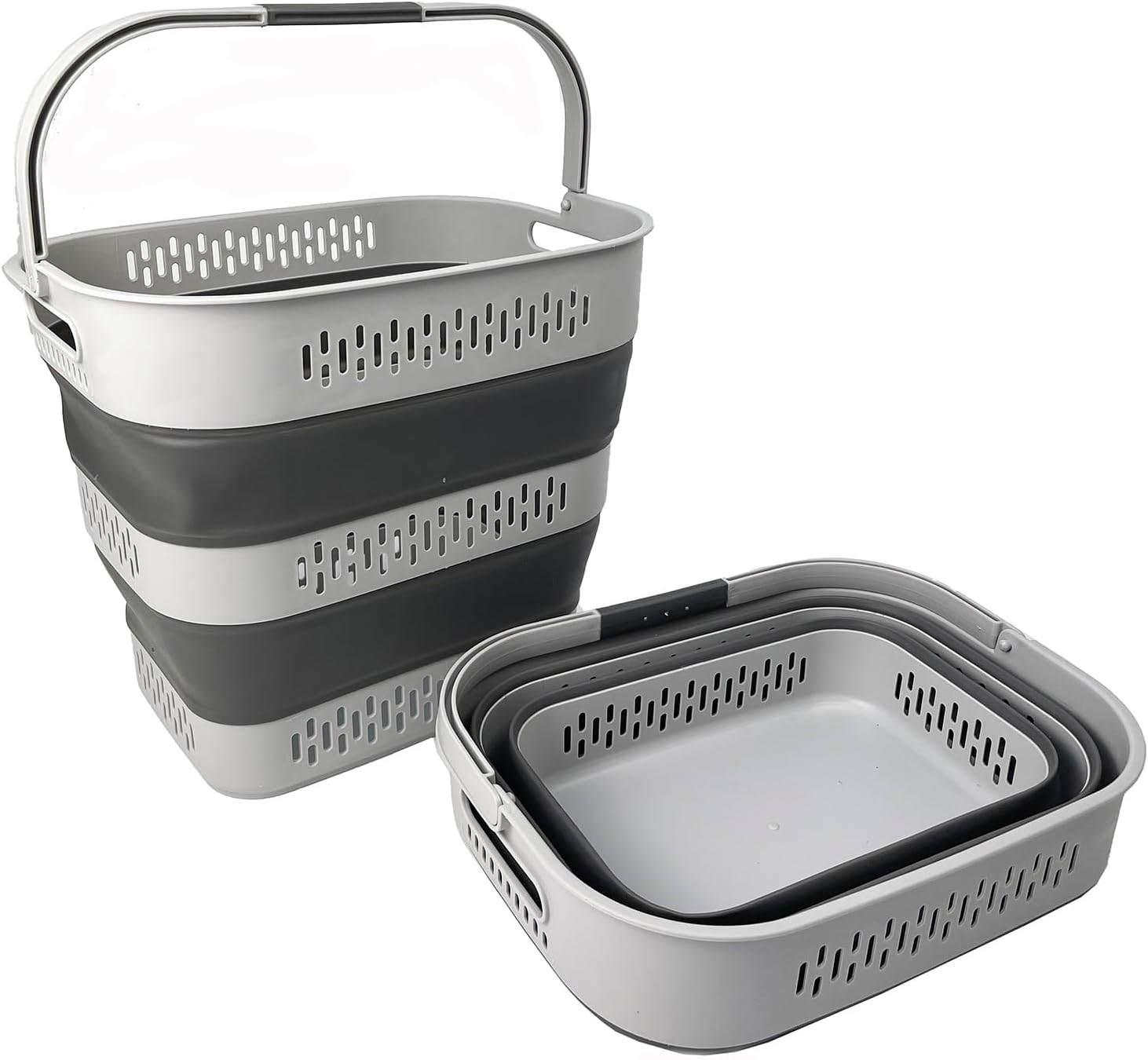 SAMMART 40L (10.5 Gallon) Collapsible Plastic Laundry Basket - Foldable Pop-Up Storage Container/Organizer – Portable Space Saving Laundry Hamper (3, Grey)