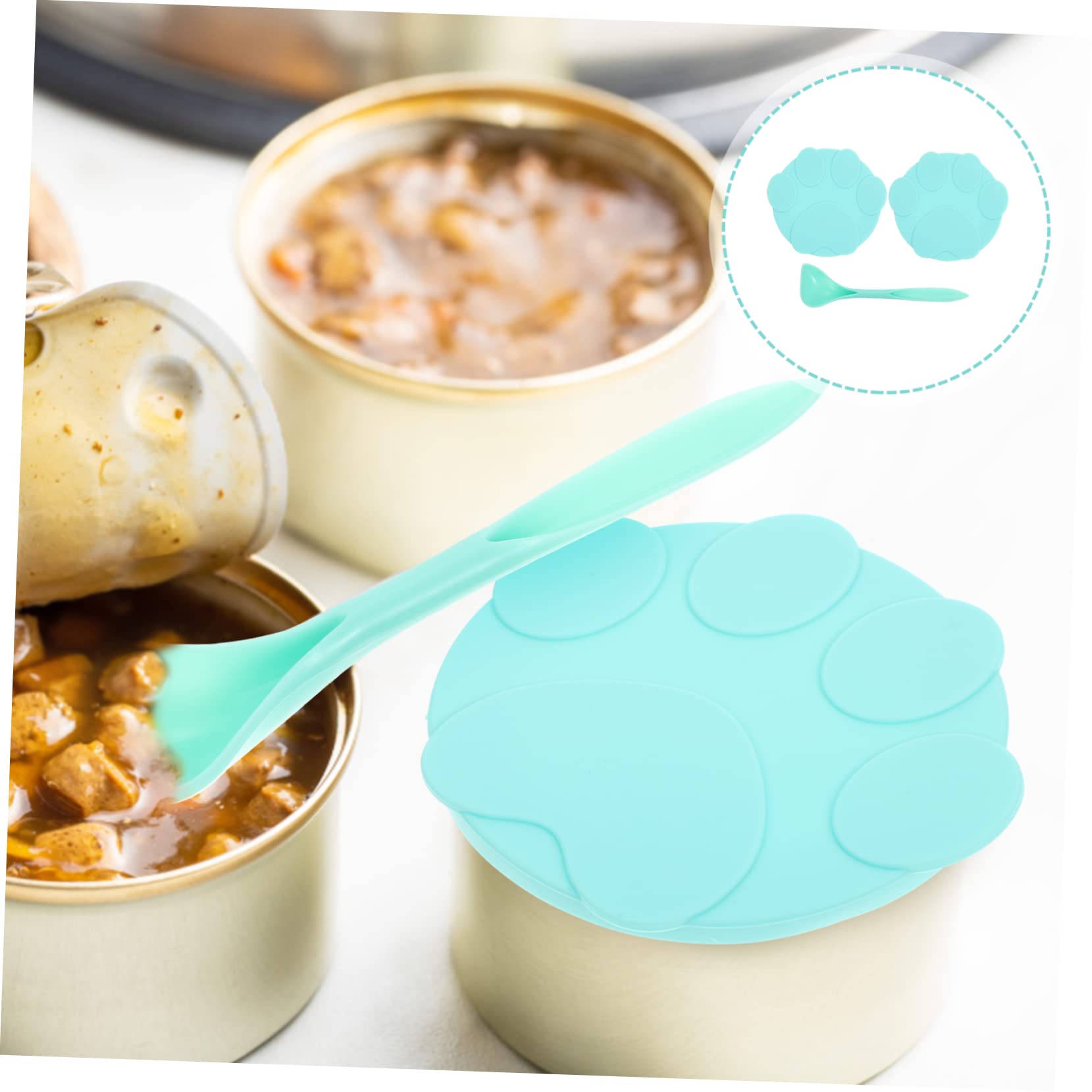 Kisangel 4 Juegos tapa de lata para mascotas silicone stirring spoon cuchara de comida reemplazable cubierta de comida para gatos domésticos accesorio de comida para perros triple puede