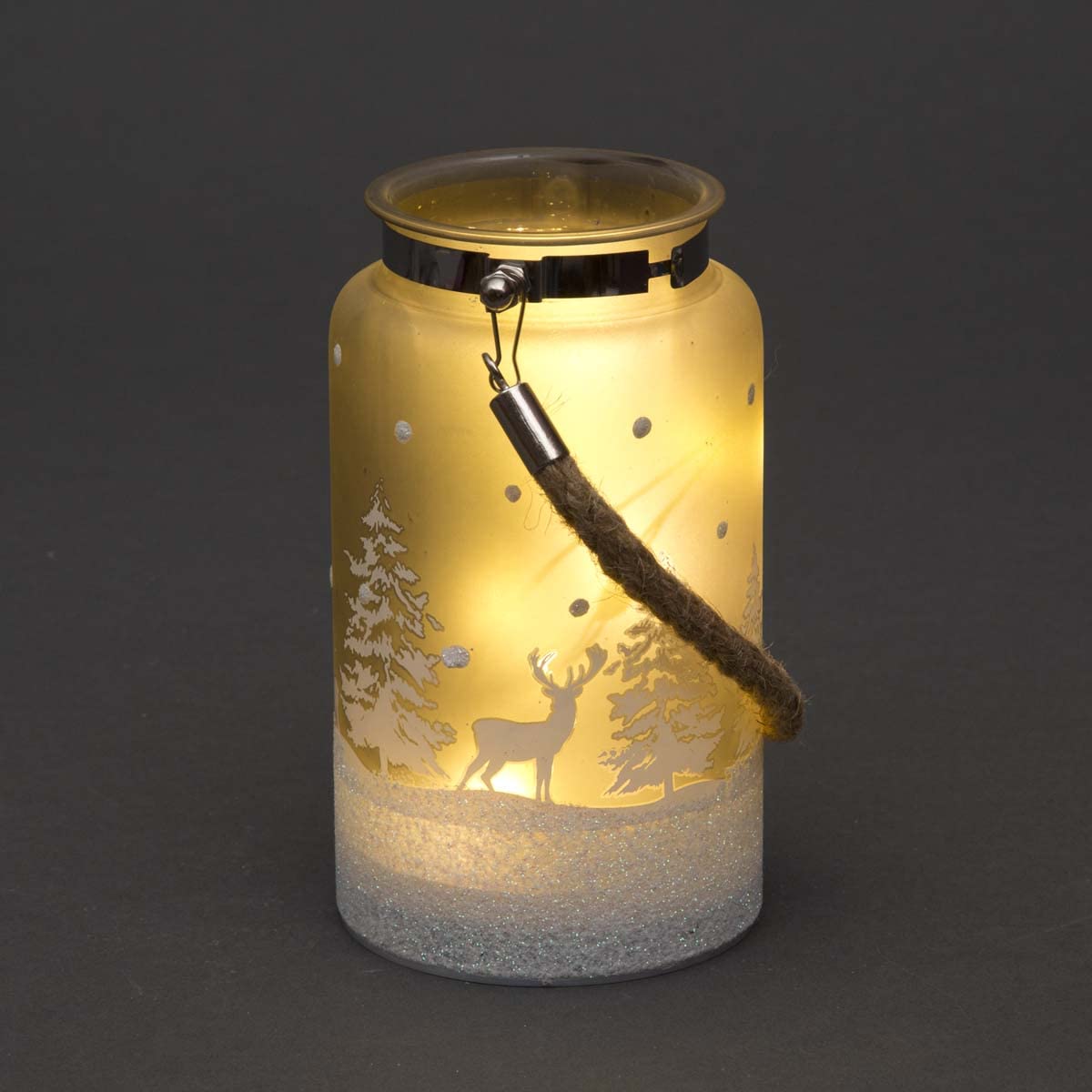 Shatchi Glass Christmas Jar Lantern - 16cm - Silver