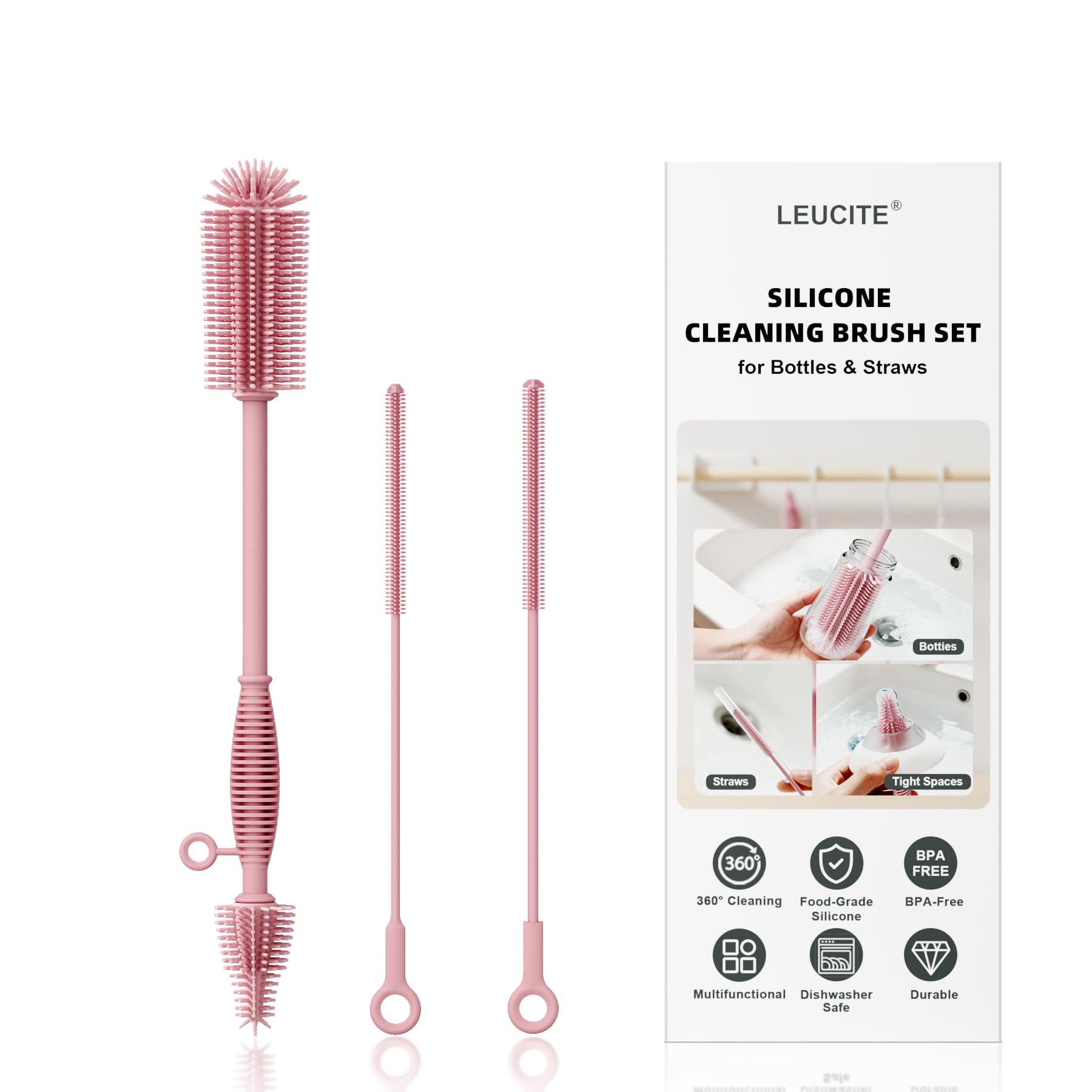 Silicone Cleaning Brush Kit,Water Bottle and Straw Cleaner Brush Set for Tumbler,Baby Bottle,Breast Pump Part,Nipple,Sippy Cup,Glass,Dishwasher Safe,