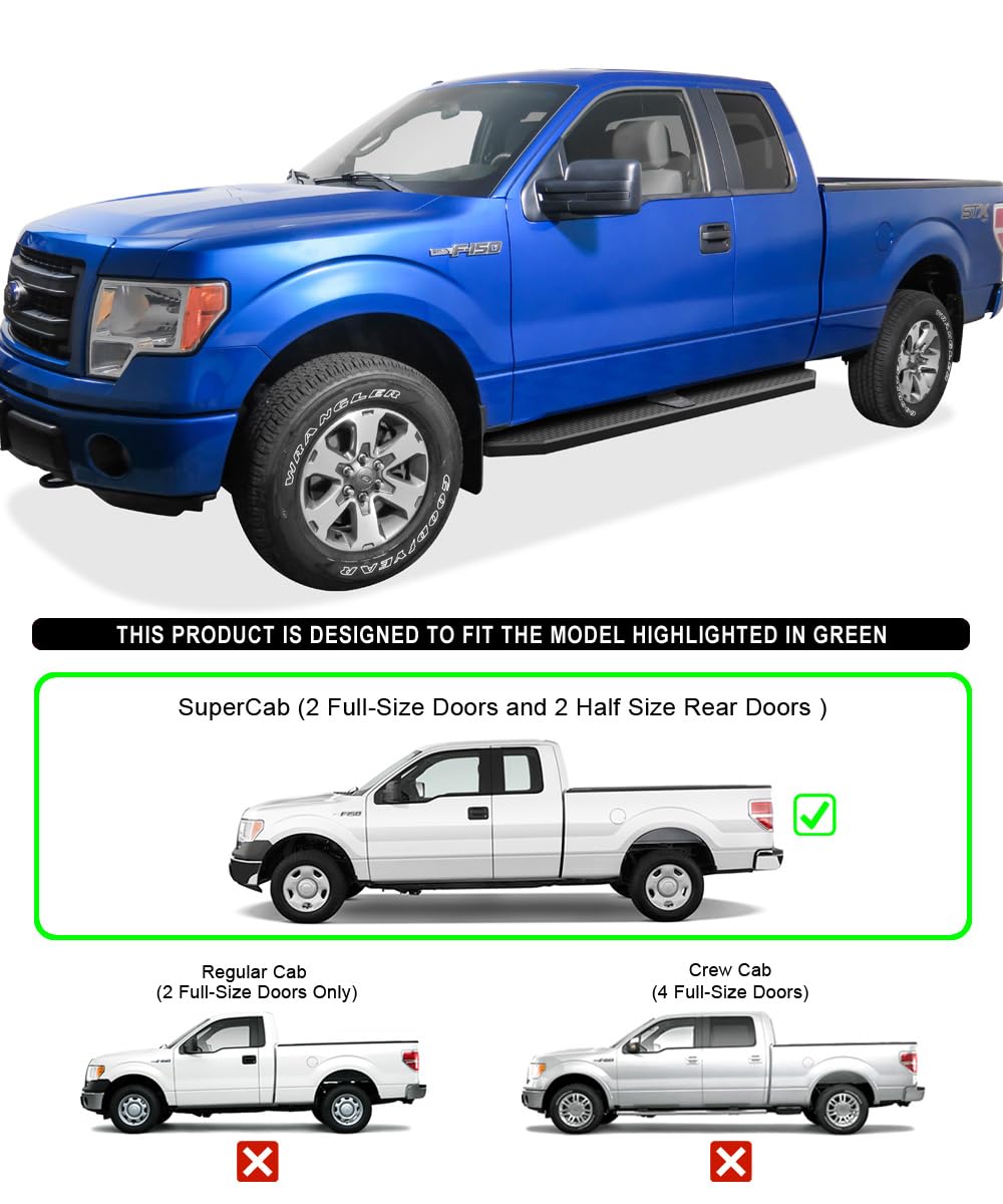 APS 6-inch (Black Powder Coated Flat Style) Running Boards Nerf Bars Side Steps Compatible with Ford F150 2004-2014 Super Cab (Exclude Heritage Edition)