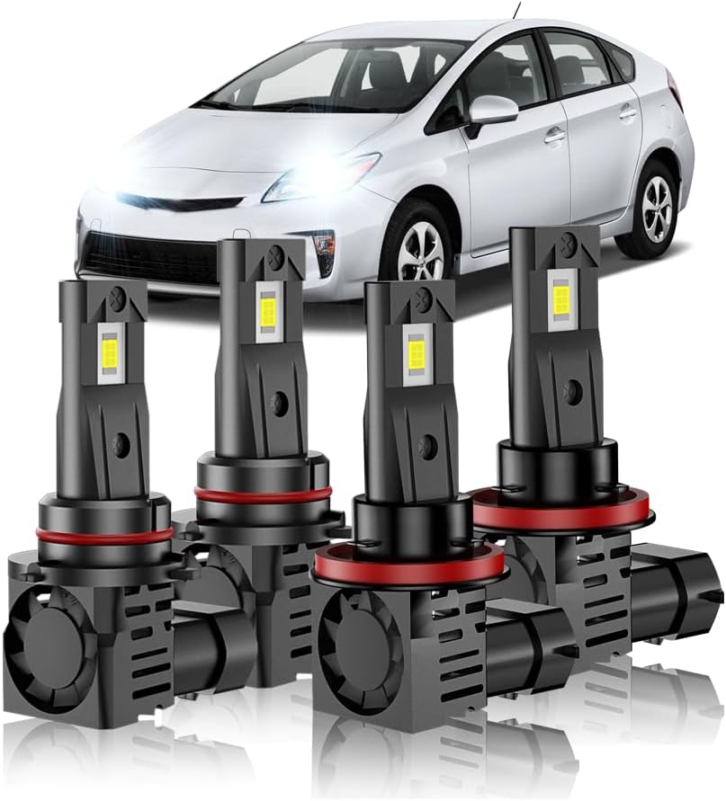 For Toyota Prius 2010 2011 2012 2013 2014 2015 Hi-Lo Beam Light Bulbs,6000K White,800% Brighter Lightness,Plug and Play,60,000 Hours Lifespan(Pack of 4)