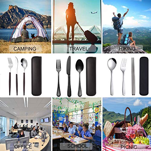 Portable Travel Utensils Set With Case 18/8 Stainless Steel Black Silverware Sets Include Knife Fork And Spoon With Case Reusable Utensil Set For Lunch Box And Camping (Black) #TOP6