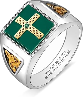 Cross Green Ring Men's Religious Jewelry Stainless Steel Christian Holy Cross Ring For Men's