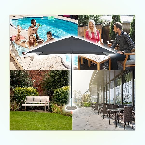 Sicignano | Ombrellone Lipari 3x2 Giardino Antracite, 6 Stecche in Ferro, Telo Poliestere 180 g/m², H.230 cm, Palo Ø3,8 cm - Terrazzo Piscina Ristoranti (Ombrellone senza Base)