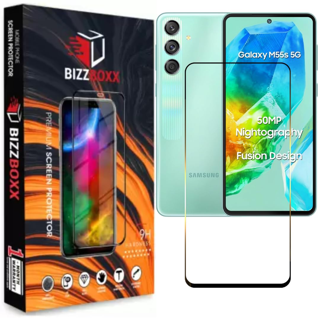 BizzBoxx Samsung Galaxy M55s 5G Tempered Glass Screen Protector Guard With Precise Edges - High Definition, Shatterproof, Easy Install, Anti-Fingerprint (Samsung M55s) - Pack of 1 (B0DHYFFQTR) Amazon Price History, Amazon Price Tracker