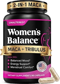 UNALTERED 2-in-1 Menopause Supplement + Mood Balance - Hot Flashes, Hormone Balance, Mood Support - Features Red Maca Root & Tribulus Terrestris for Women - 90 Vegan Capsules