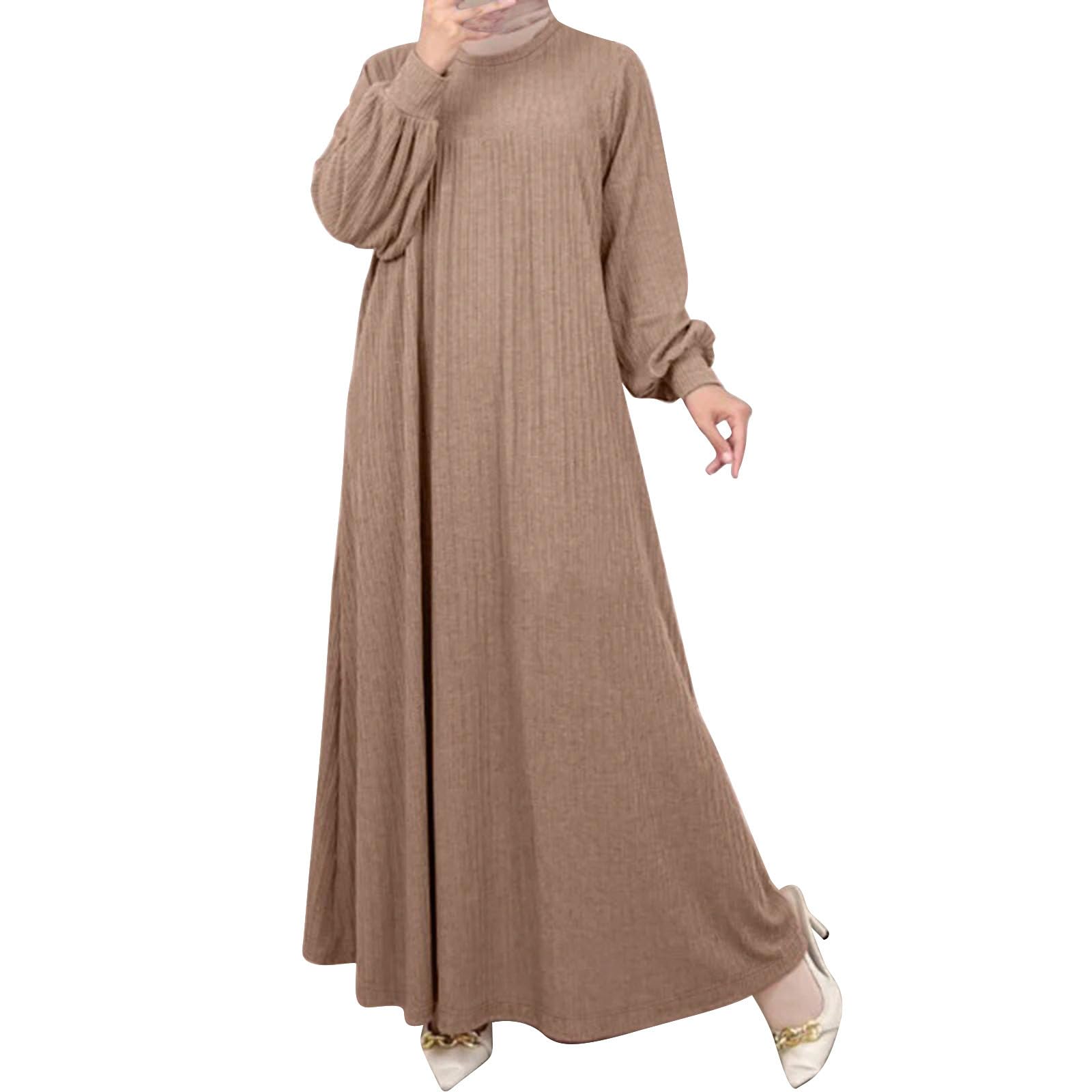 Womens Fall Winter Casual Long Sleeve Tunic Dress Crew Neck Maxi Sweater Dress Oversized Solid Color Loose Dress