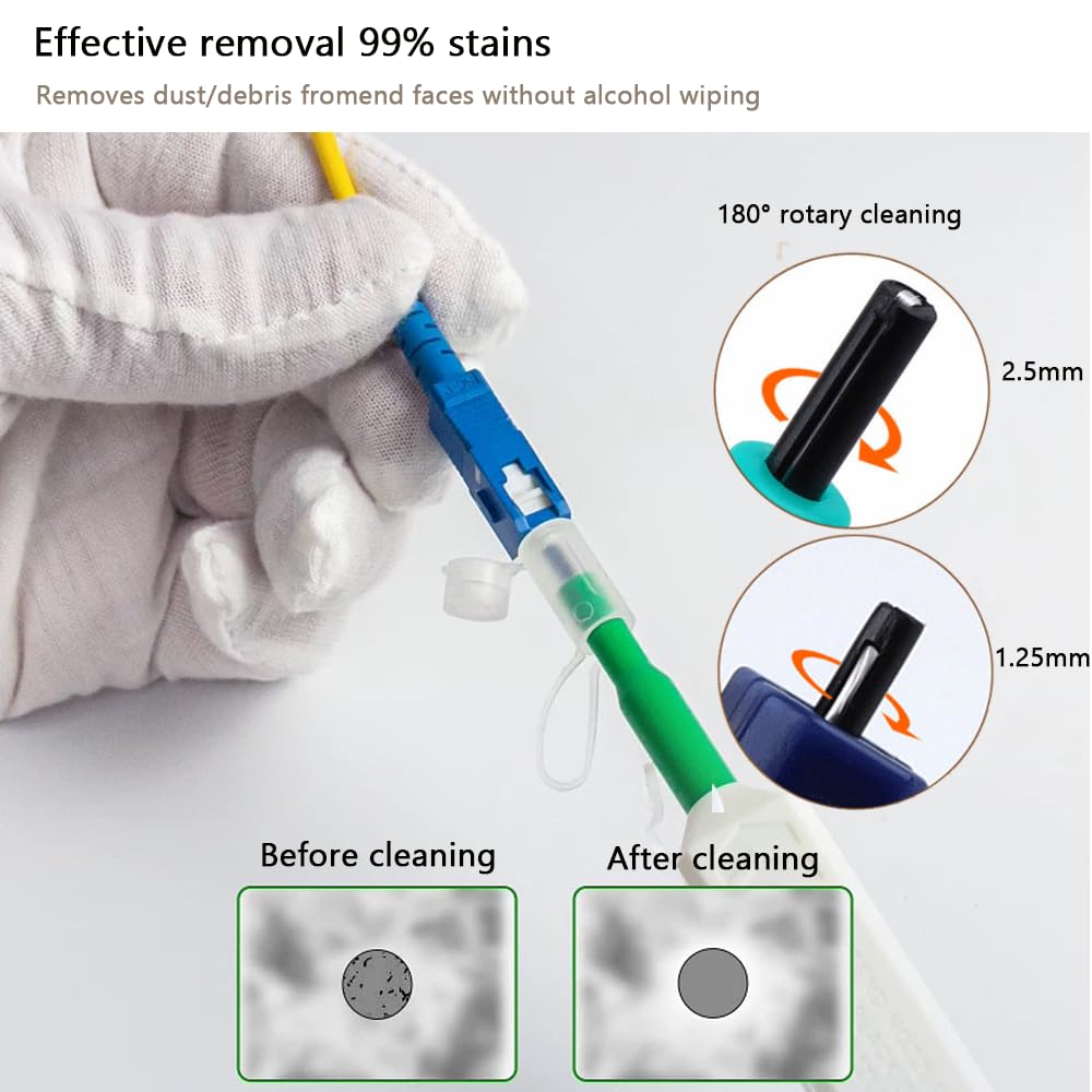 2pcs Stylo de nettoyage de fibre optique, Nettoyeur de fibre 1.25mm pour LC/MU, Stylo de nettoyage de surface d'extrémité de fibre optique, 800 + fois nettoyages