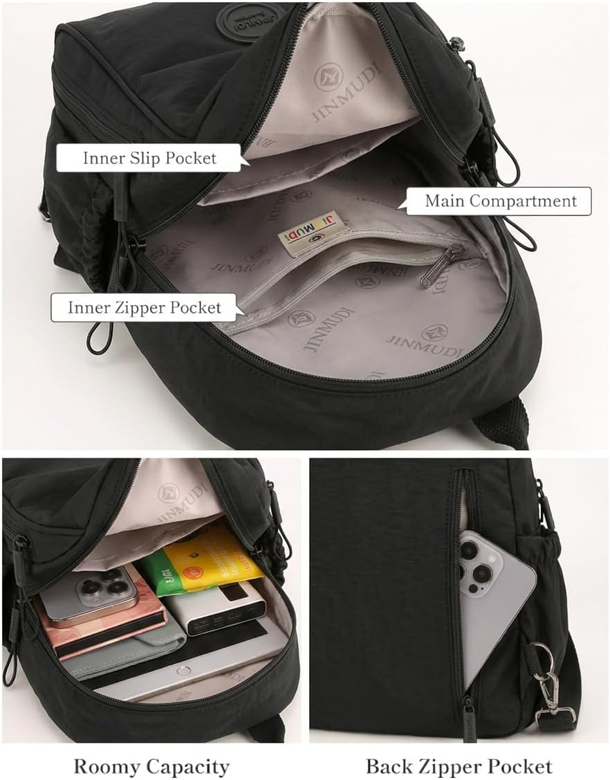 Mini Backpack for Women Nylon Small Backpack Purse Crossbody Sling Bag Convertible Backpack Casual Shopping Daypack (Black)