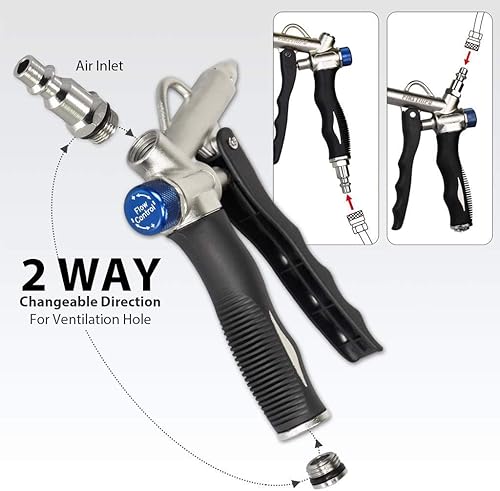 Miniatura 5 de FIRSTINFO - Pistola de aire de 2 vías con flujo de aire ajustable y boquilla extendida, boquilla extra corta y boquilla de punta pequeña de 5 piezas