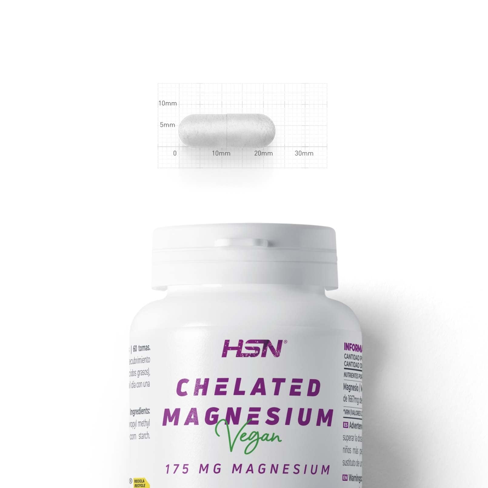 HSN Bisglicinato de Magnesio (100mg Magnesio Elemental) | 120 Cápsulas Vegetales | 100% Magnesio Quelado | Ayuda a Reducir el Cansancio y la Fatiga | Vegano Sin Gluten, No-GMO