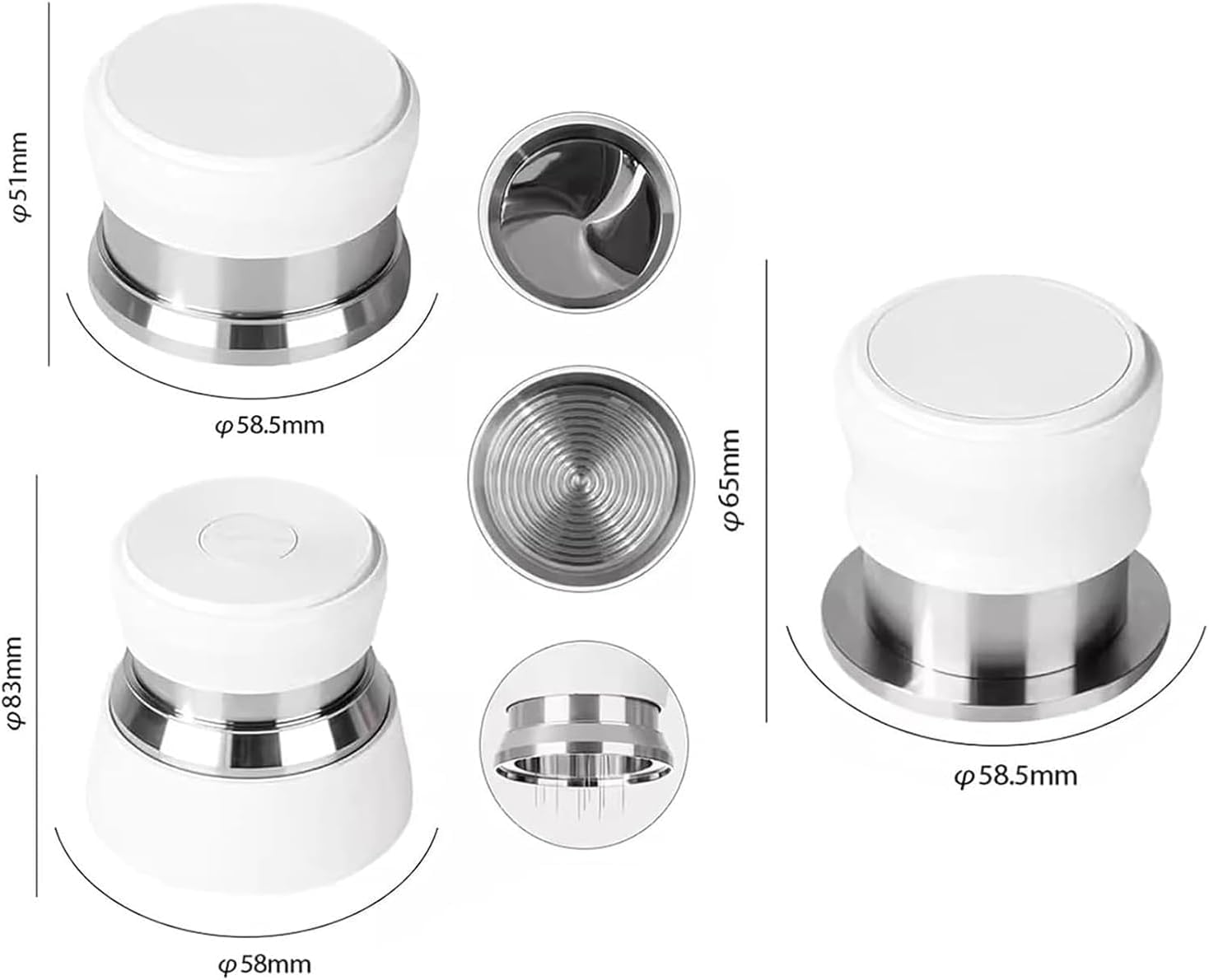 Ensemble de 4 Accessoires Espresso en Acier Inoxydable Comprenant Un tasseur à Ressort, Un Outil WDT, Un Distributeur et Un Plateau en Acrylique.