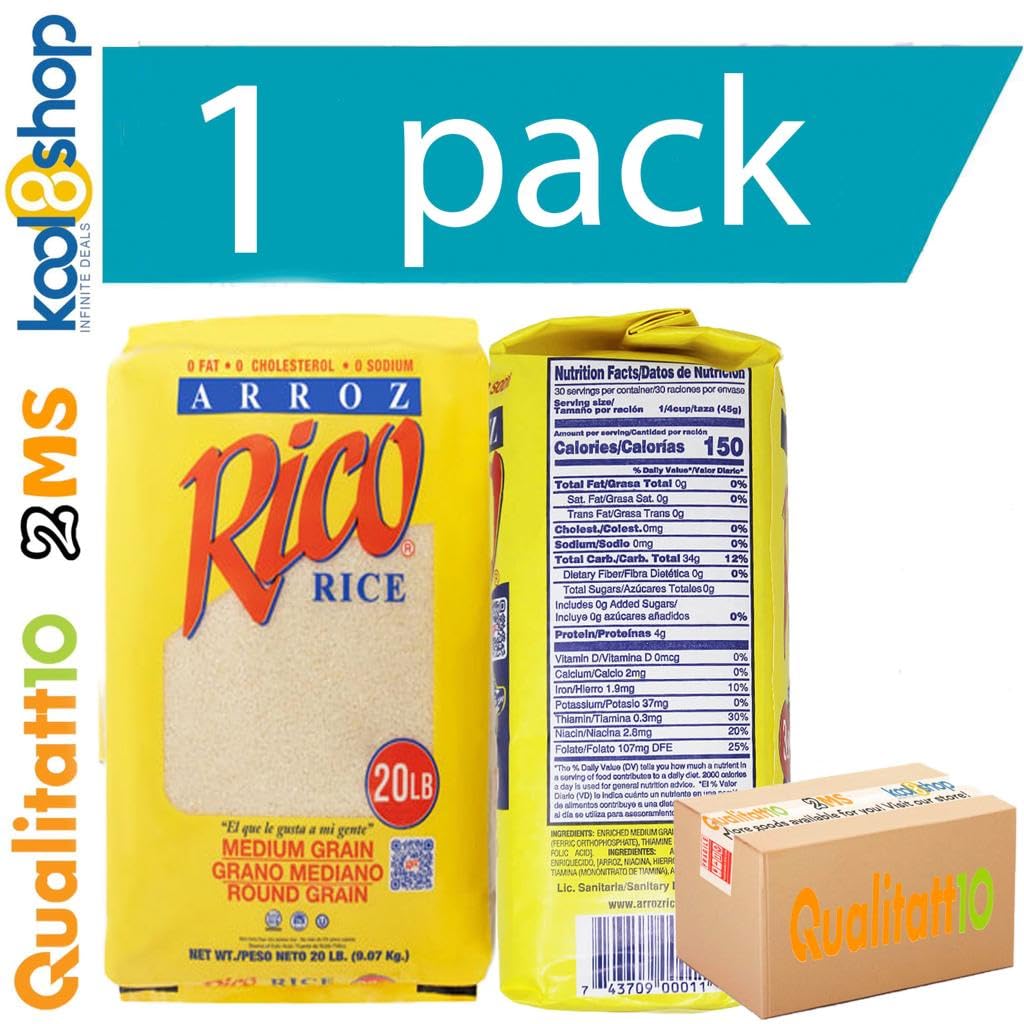 QUALITATT 10 - Arroz Rico Variety Heavy Duty Plastic Bags (1 Pack of 20 lbs each, of Medium Grain Rice)