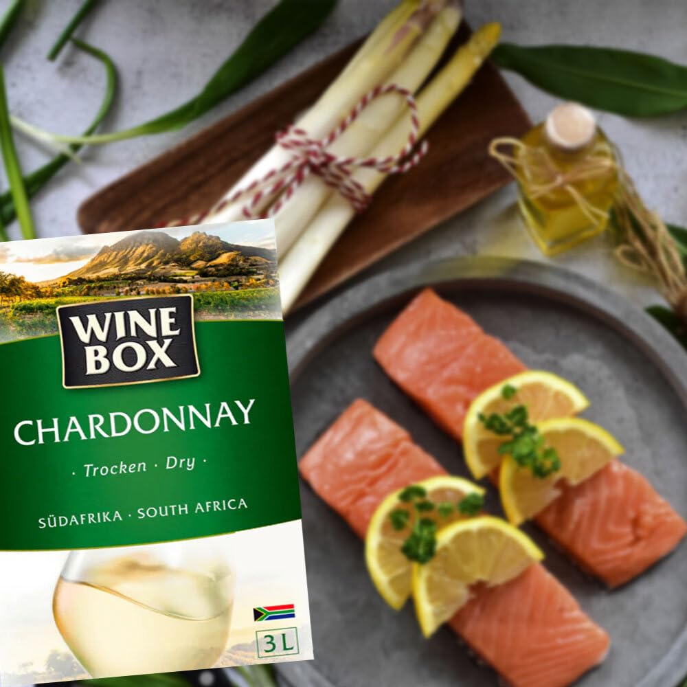 Wine Box Chardonnay, trocken, Bag-in-Box, sortenreines Weinpaket + VINOX Winecards (4x3,0l)