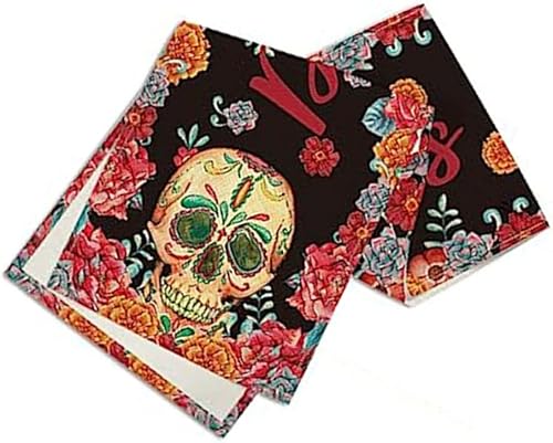 Miniatura 1 de PHILISENMALL Skull Head Flower Printed Table Runner Retro Gothic Dead Head Skeleton with Roses Halloween Fall Kitchen Dining Table Decoration for
