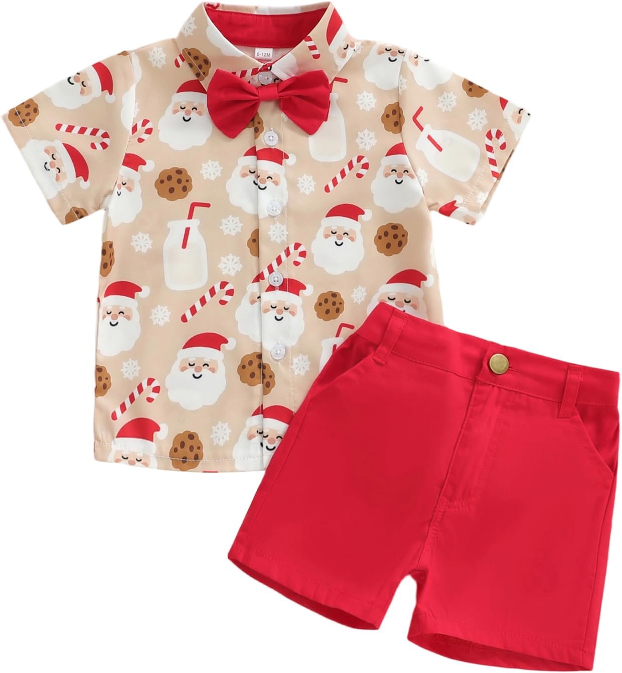 Toddler Baby Boy Christmas Outfit Button Down Short Sleeve Bowtie Shirt Shorts 2 Piece Gentleman Suits