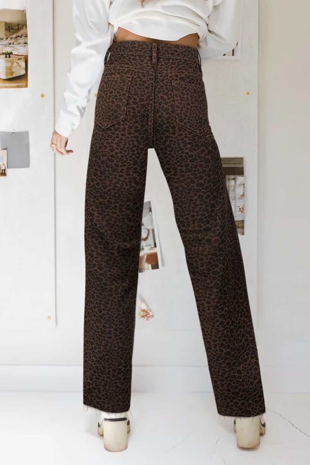 KDF Straight Leg Jeans for Women High Waisted Jeans Frayed Baggy Pants Raw Hem Loose Stretchy Cropped Wide Leg Jeans - Image 3