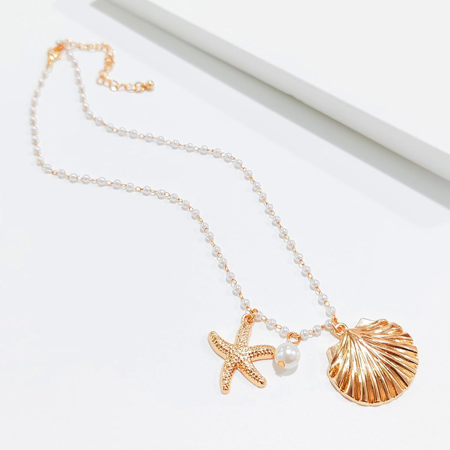 Starfish Seashell Necklace Layered Charm Necklace for Women Summer Seashell Beach Starfish Necklaces Hawaii Vacation Shell Necklaces Halloween Costume Accessories Halloween Jewelry Gifts for Women - Image 5
