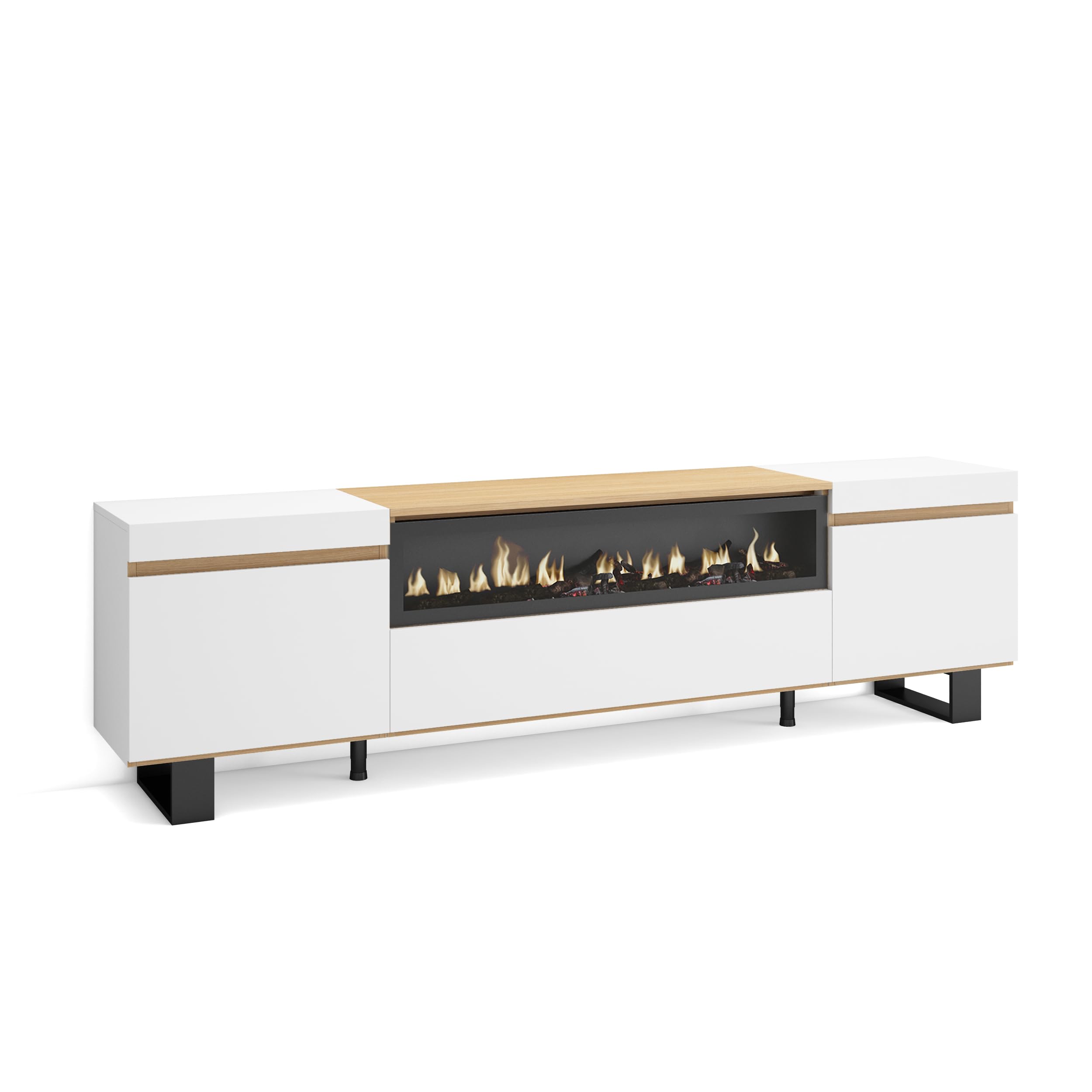 scaffale tv grande in legno marroncino con fessure industriallo
