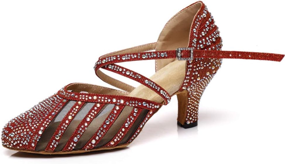 Womens Ballroom Dance Shoes Rhinestone Closed Toe Latin Salsa Dancing Shoes Performance Dance Heels YCL403